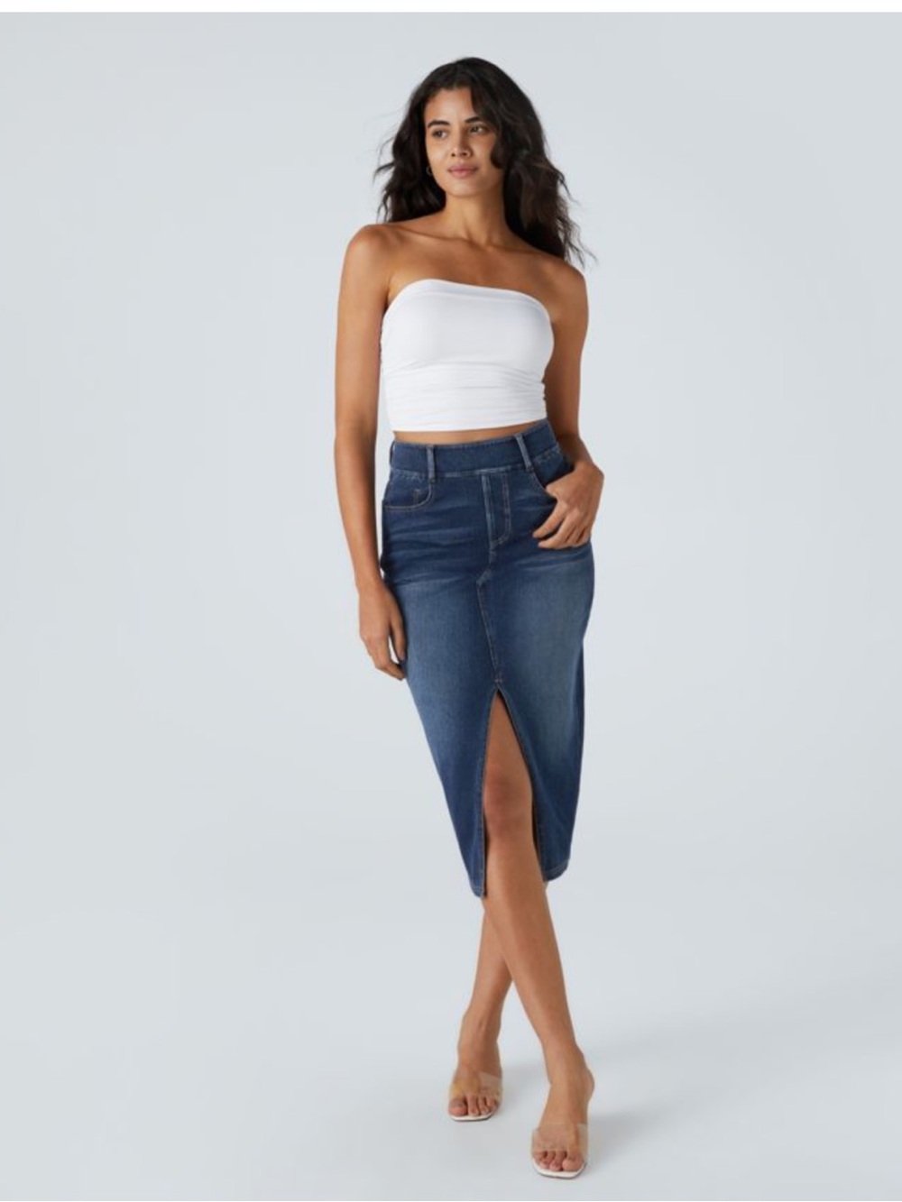 Halara Flex™ High Waisted Pockets Bodycon Washed Denim Casual Midi Skirt size XL